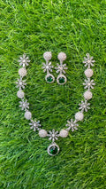 Green Colour One Carat Necklace Set With Earrings