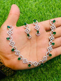 Green Colour One Carat Necklace Set With Earrings