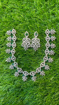 Green Colour One Carat Necklace Set With Earrings