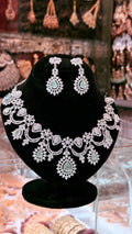 Mint Colour One Carat Necklace Set With Earrings and Tikka