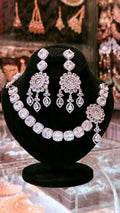 White Colour One Carat Necklace Set With Earrings and tika